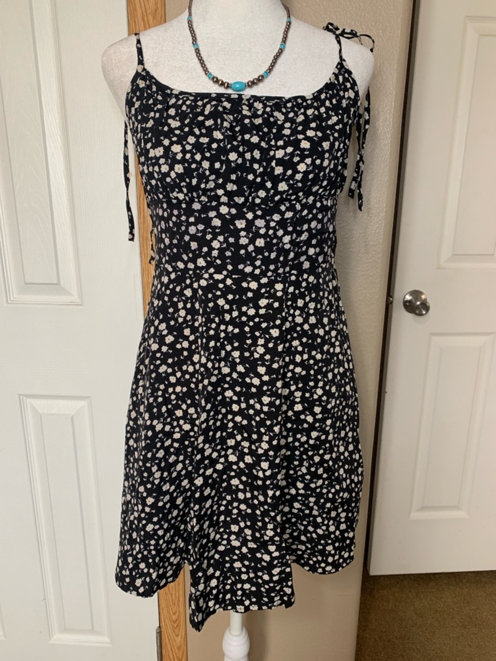 DITSY FLORAL Black Shoulder Tie Mini Dress